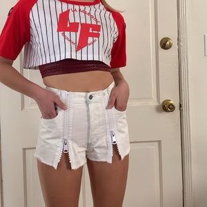 LF white zip shorts